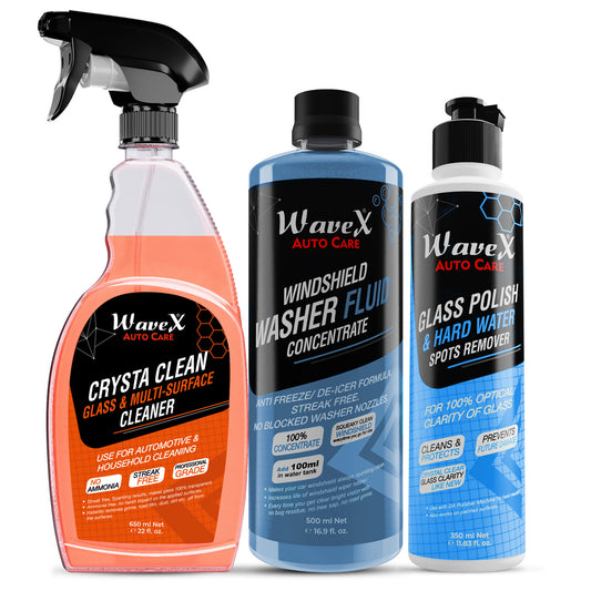 Glass Polish cum hard water remover 350ml, Windshield Washer Fluid 500ml, Crysta Clean 650ml, (Car Care Kit (set of 3))