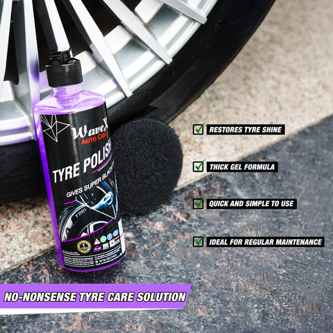Wavex Tyre Polish Gel | 500ml | Tyre Shiner for Car & Bike | Gives Clean, Glossy Black Finish | Thick Gel Formula for Controlled Application