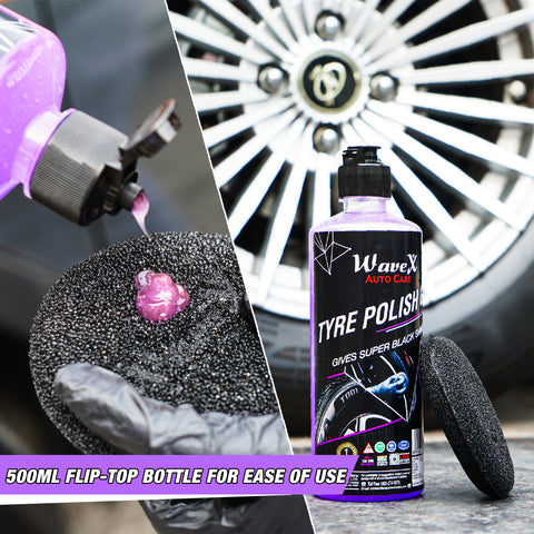 Wavex Tyre Polish Gel | 500ml | Tyre Shiner for Car & Bike | Gives Clean, Glossy Black Finish | Thick Gel Formula for Controlled Application
