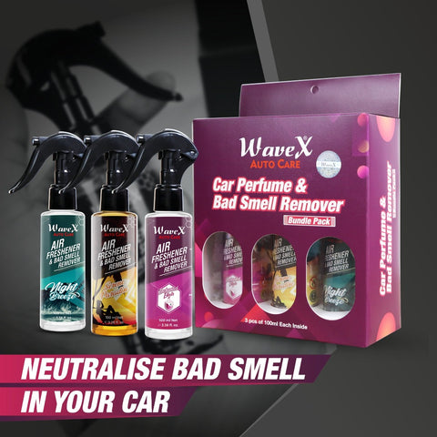 Air Freshener Car Perfume and Bad Smell Remover Bundle Pack - Serene Paradise, Night Breeze, Enchanted Elixir - 100ml Each, Long-Lasting Fragrances - Refresh Your Car's Ambiance- Car Accessories