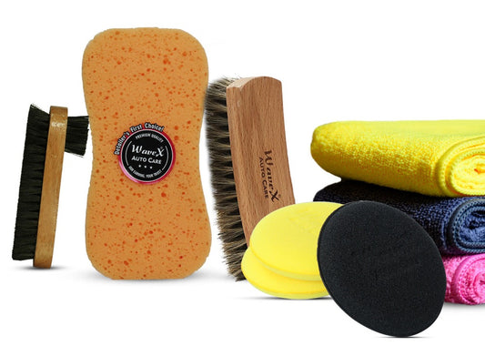 CCK31- Car Care Kit- Contains Dual Sided Brush, Premium Detailing Brush, Washing Sponge, Microfiber Cloths, Foam Applicators