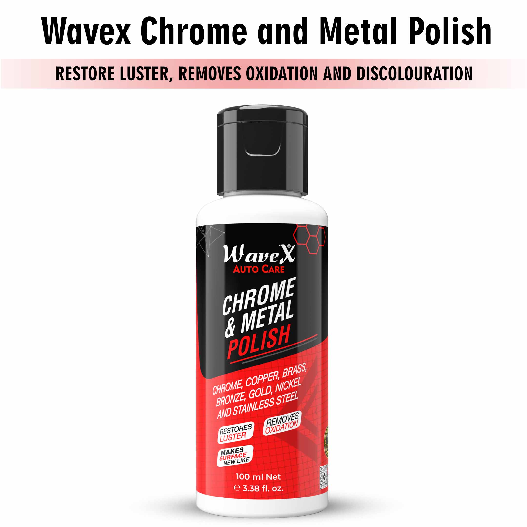 Chrome and Metal Polish 100ml - All Metal Cleaner Chrome, Copper, Brass, Bronze, Gold, Nickel and Stainless Steel, Polisher and Protectant Removes oxidation and discoluoration