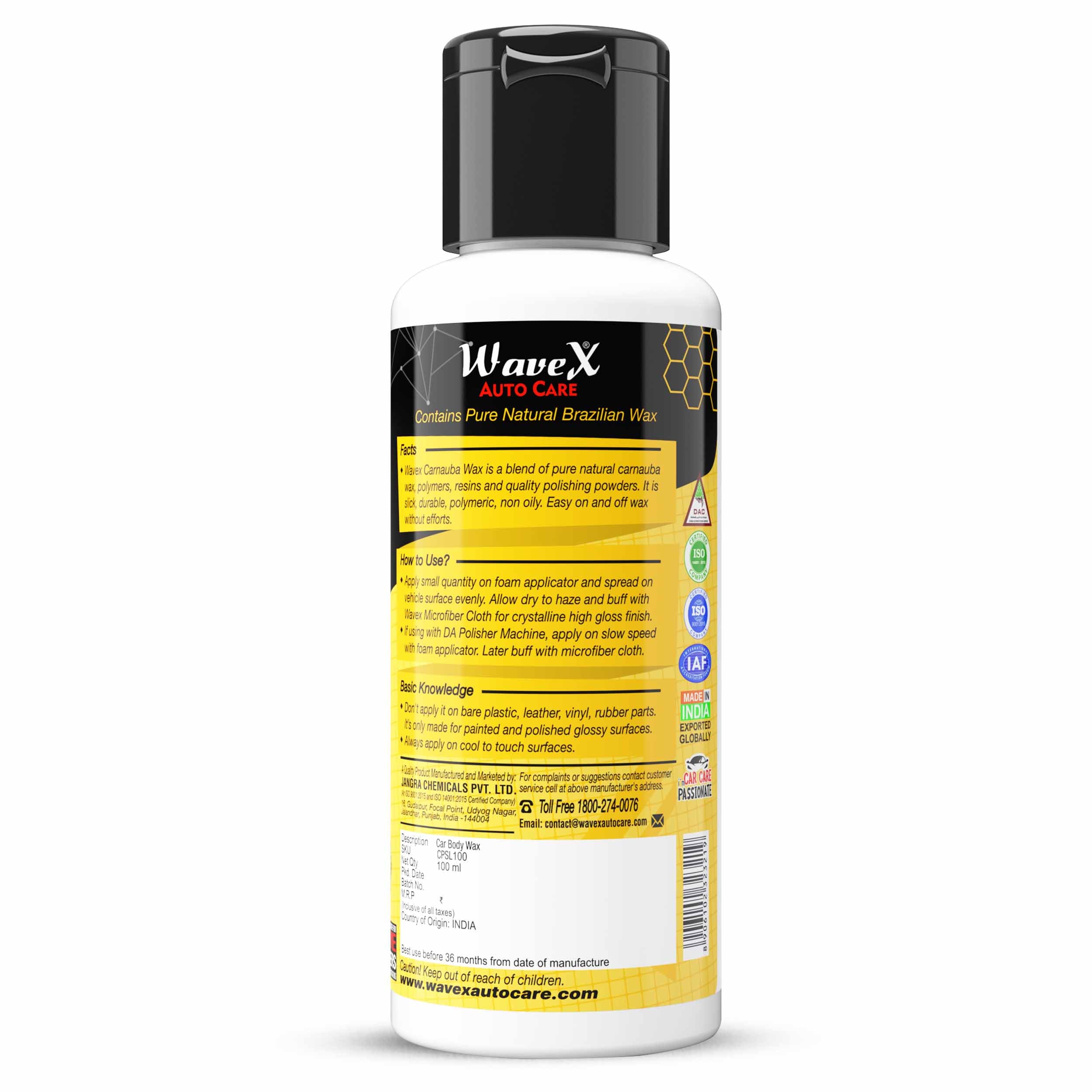 Brazilian Carnauba Wax Car Polish Wax (100ml) - Pure Liquid Carnauba Wax After Car Wash for Shine, Gloss, Paint Protection - Use On Car & Bike