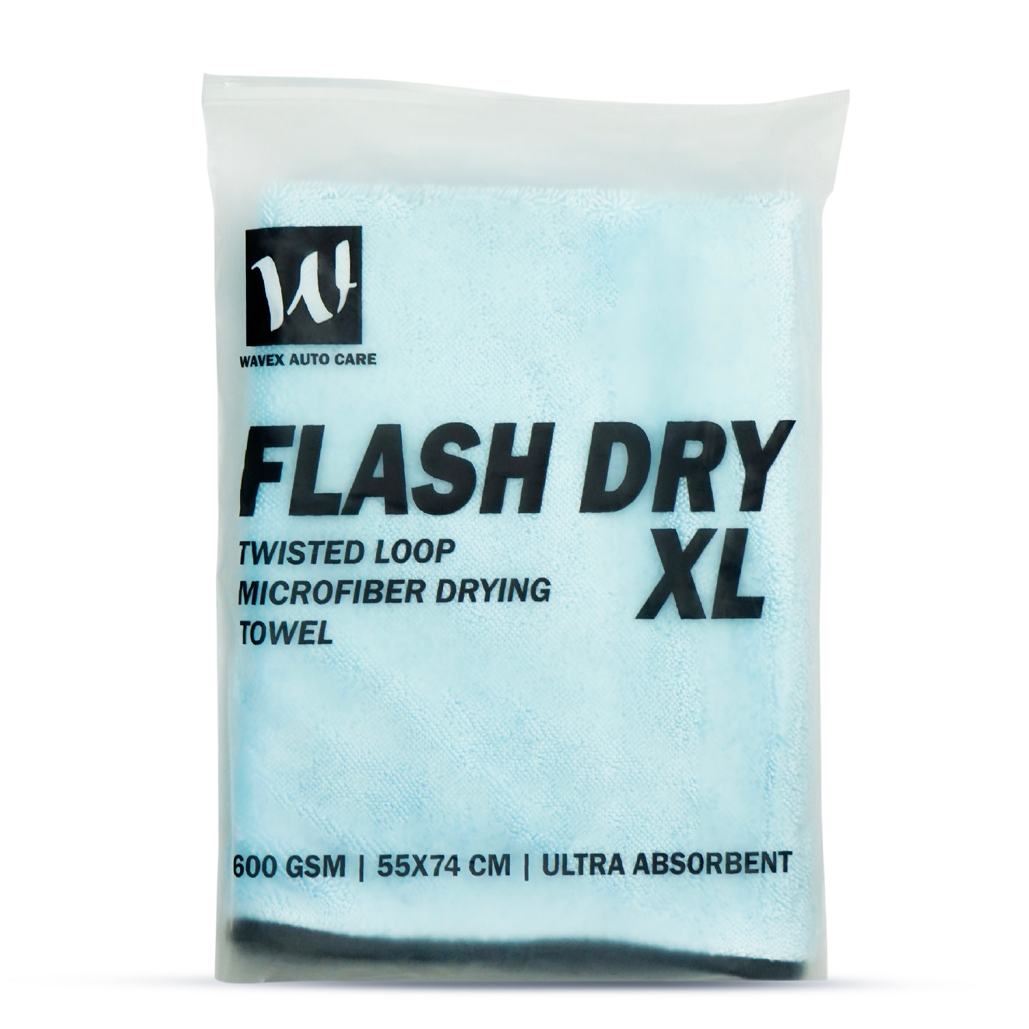 Flash Dry XL Twisted Loop Microfiber Drying Towel | One-Pass Pull & Dry Car Towel | 600 GSM Ultra Absorbent (55x74 cm)