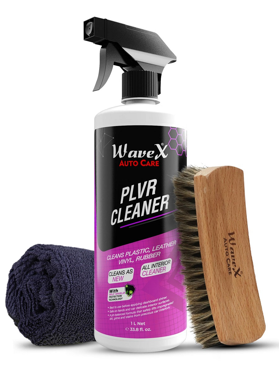 PLVR Plastic, Leather, Vinyl, Rubber Cleaner 1 Litre + Premium Interior Cleaning Brush + Microfiber Cloth