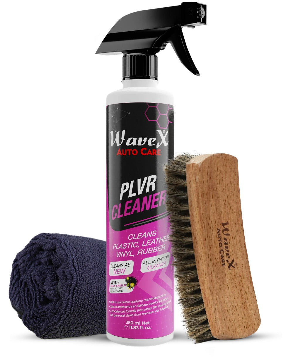 PLVR Plastic, Leather, Vinyl, Rubber Cleaner 350ml + Premium Interior Cleaning Brush + Microfiber Cloth