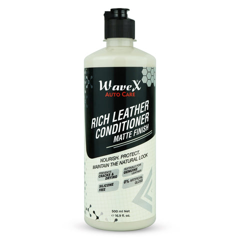 Wavex Rich Leather Conditioner Matte Finish | Premium Leather Care for Car Seats, Interiors, Sofa, Jackets & Shoes | Restores Softness, Non-Greasy, Crack Protection