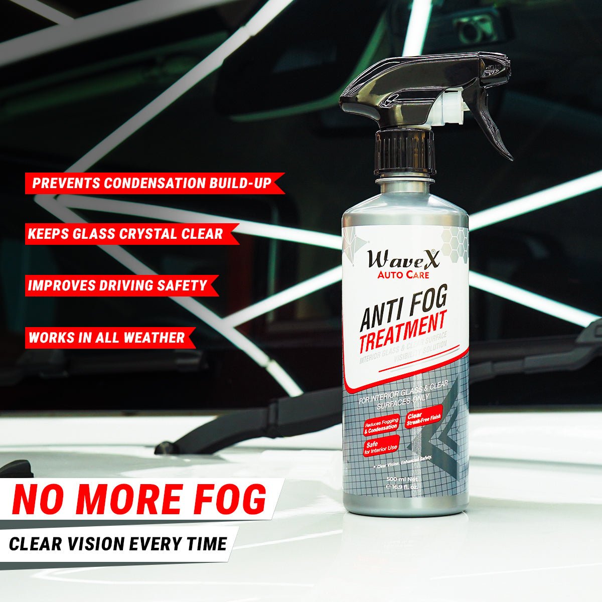 ANTI FOG TREATMENT FOR CAR INTERIOR GLASS, HELMET VISOR & SPECTACLES - Wavex - AFT500