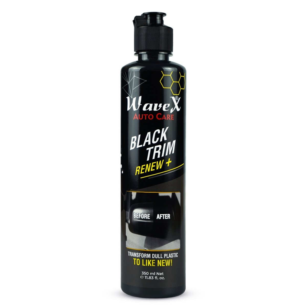 Black Trim Renew+ | Restores Faded Car & Bike Exterior Plastic Trim | Long - Lasting Deep Black Shine, UV & Dust Protection - Wavex - TRIM350 Main image