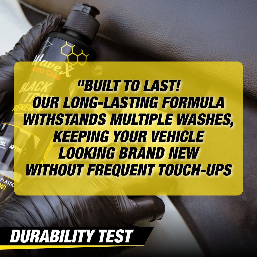 Black Trim Renew+ | Restores Faded Car & Bike Exterior Plastic Trim | Long - Lasting Deep Black Shine, UV & Dust Protection - Wavex - TRIM5K