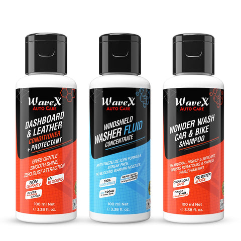 KIT-DWWW Dashboard And Leather Conditioner+Protectant 100ml, Wonder Wash Car and Bike Shampoo 100ml and Windshield Washer Fluid 100ml