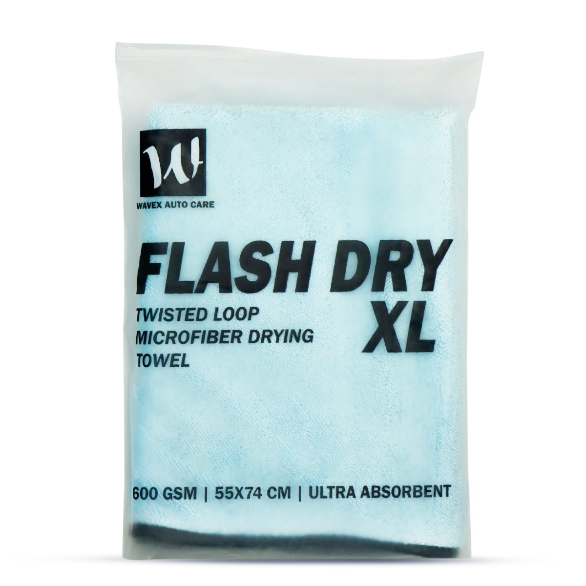 Flash Dry XL Twisted Loop Microfiber Drying Towel | One - Pass Pull & Dry Car Towel | 600 GSM Ultra Absorbent (55x74 cm) - Wavex - FLASH600GSM Main image