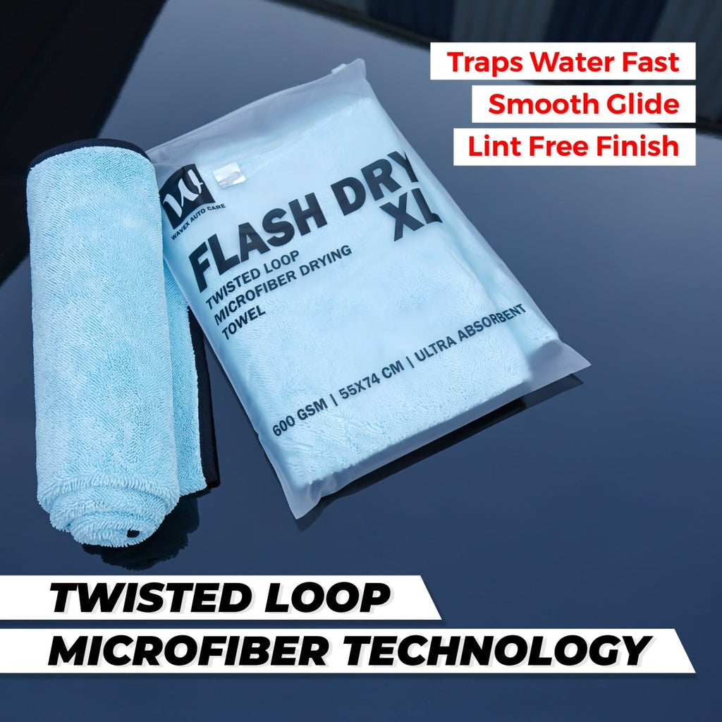 Flash Dry XL Twisted Loop Microfiber Drying Towel | One - Pass Pull & Dry Car Towel | 600 GSM Ultra Absorbent (55x74 cm) - Wavex - FLASH600GSM