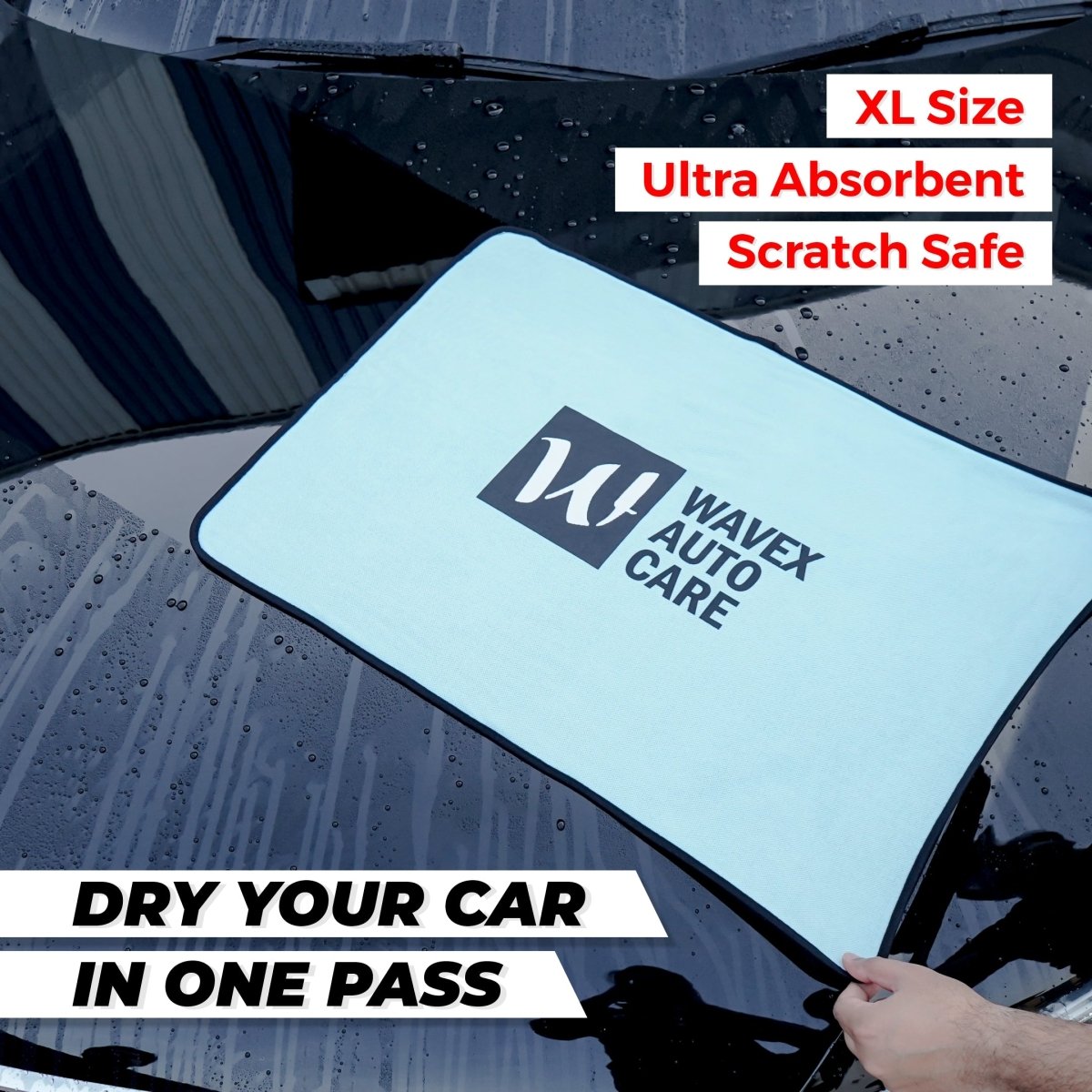 Flash Dry XL Twisted Loop Microfiber Drying Towel | One - Pass Pull & Dry Car Towel | 600 GSM Ultra Absorbent (55x74 cm) - Wavex - FLASH600GSM