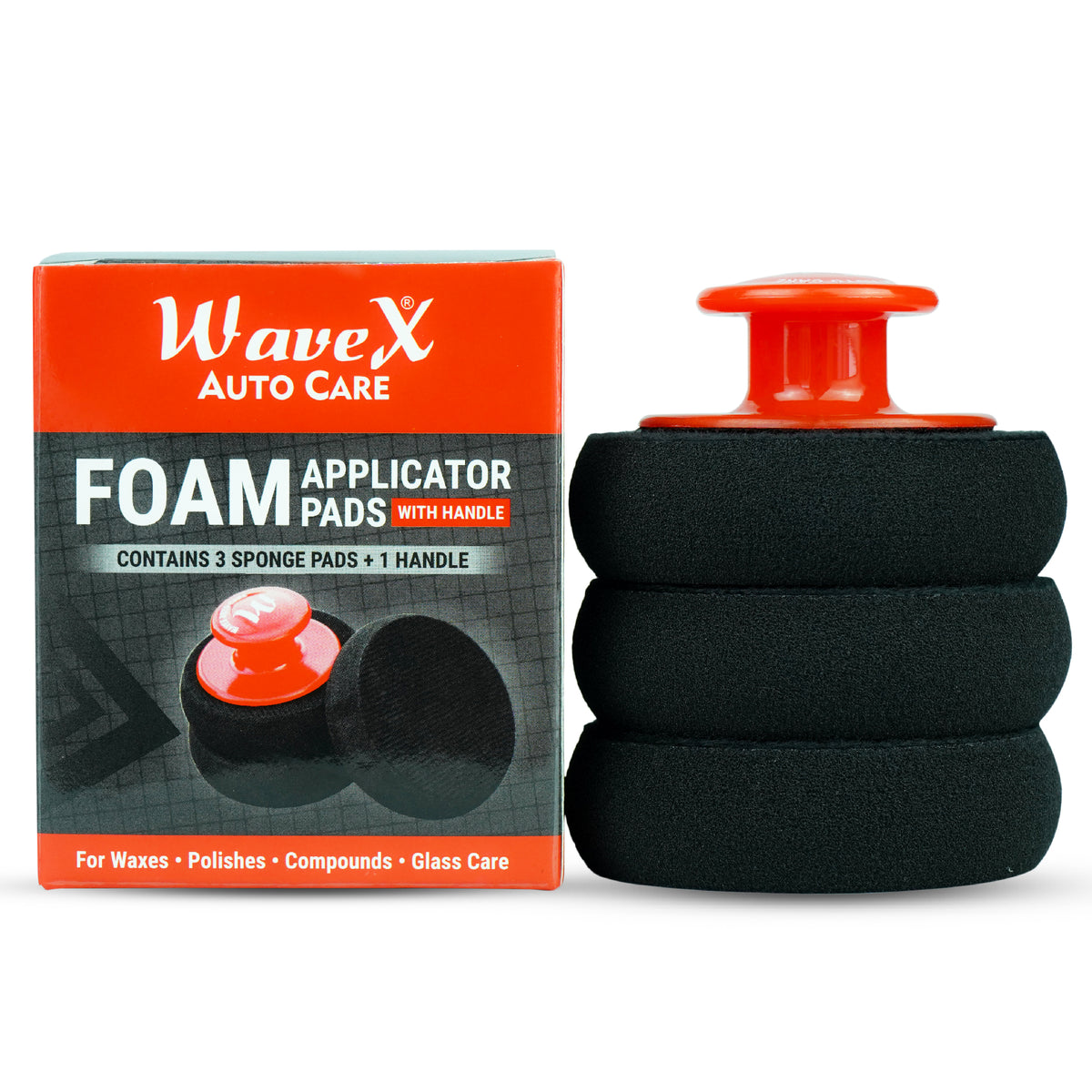 FOAM APPLICATOR PADS WITH HANDLE – SET OF 3 FOAM PADS + 1 HANDLE