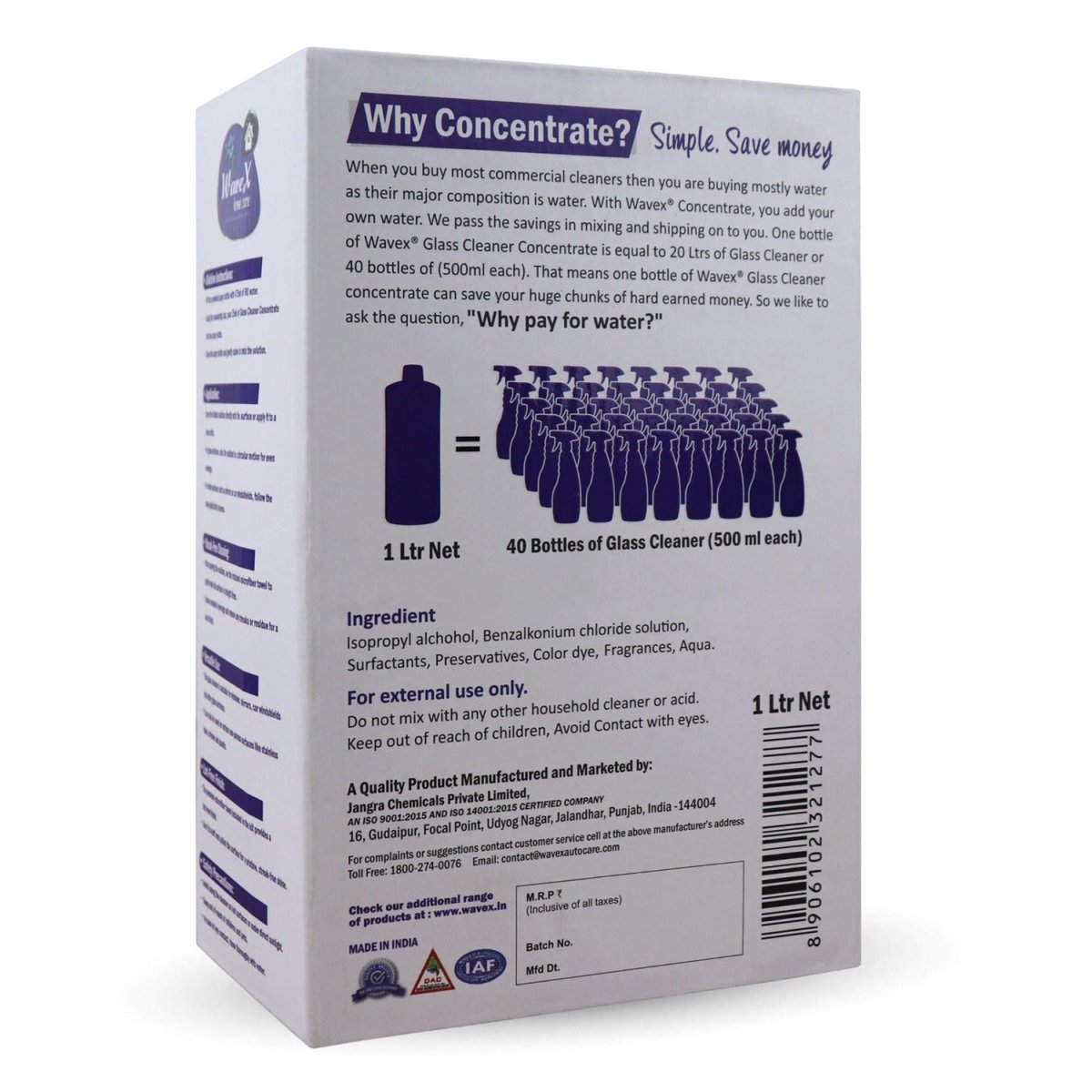 GLASS CLEANER CONCENTRATE MAKES 20 LITRES FROM 1 LITRE - Wavex - H61C5K