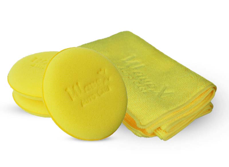 Ultrafine Foam Applicator + Microfiber Cloth 350GSM 40X40CM (Pack of 1 Microfiber, 3 Foam Applicators Yellow)