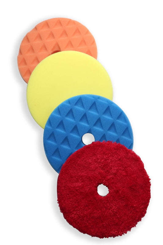 WaveX Polishing Pad Combo | Consists of  WaveX Swirl Killer Microfiber Cutting Disk, Hard Cut Polishing Foam Pad, Diamond Cut Medium and Final Finish Polishing Foam Pad | 6.5"- Fits to 6" Backing Plate | Designed for Both DA and Rotary Polisher Machines.