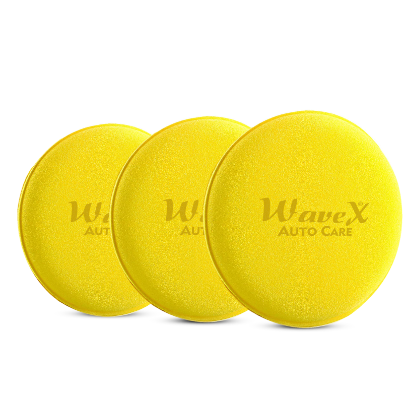 Wavex Ultrafine Foam Applicator + Microfiber Cloth 350GSM 40X40CM (Pack of 1 Microfiber, 3 Foam Applicators Yellow).