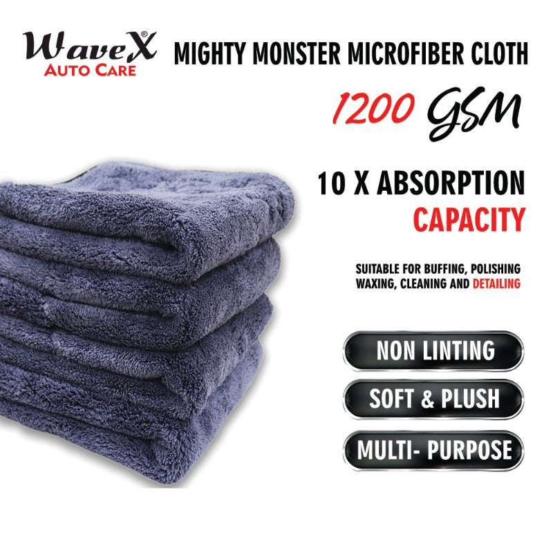 WaveX Microfiber Car Cleaning Cloth | 1200GSM Extra Large 40x80cm|  Microfiber Cloth for Car and Bike | Grey, Soft, Super Water Absorbent –  Ideal for
